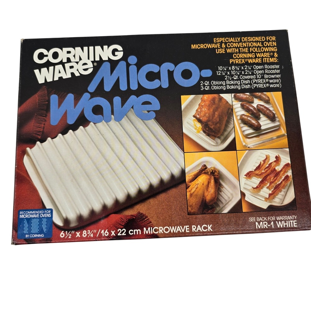 Vintage Corning Ware MR-1 White Microwave Rack Glass Ceramic Bacon Crisper USA